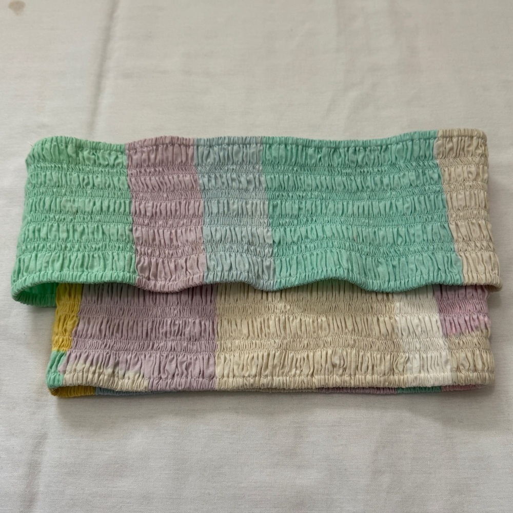 S/W/F XS Strapless Smocked Tube Top Tank ~ Rainbow Layered Party Beach